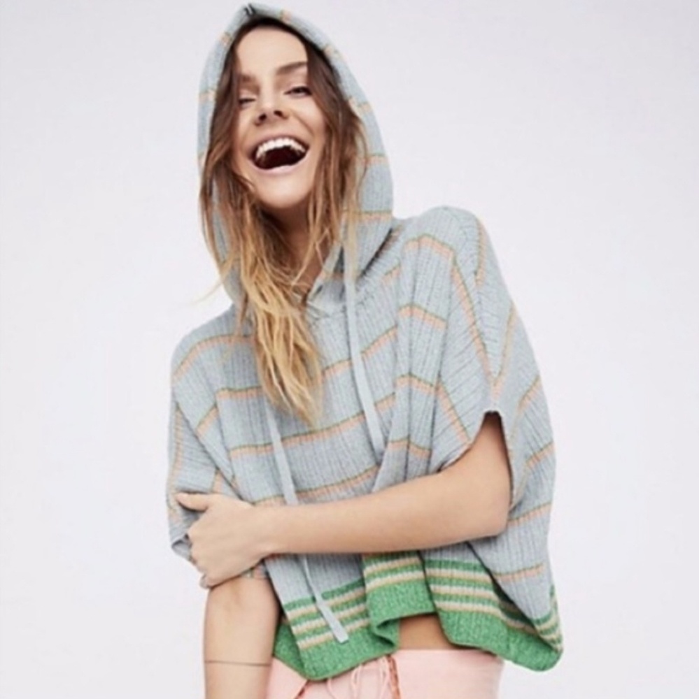 Free People Loose Cropped Poncho Hoodie NWOT